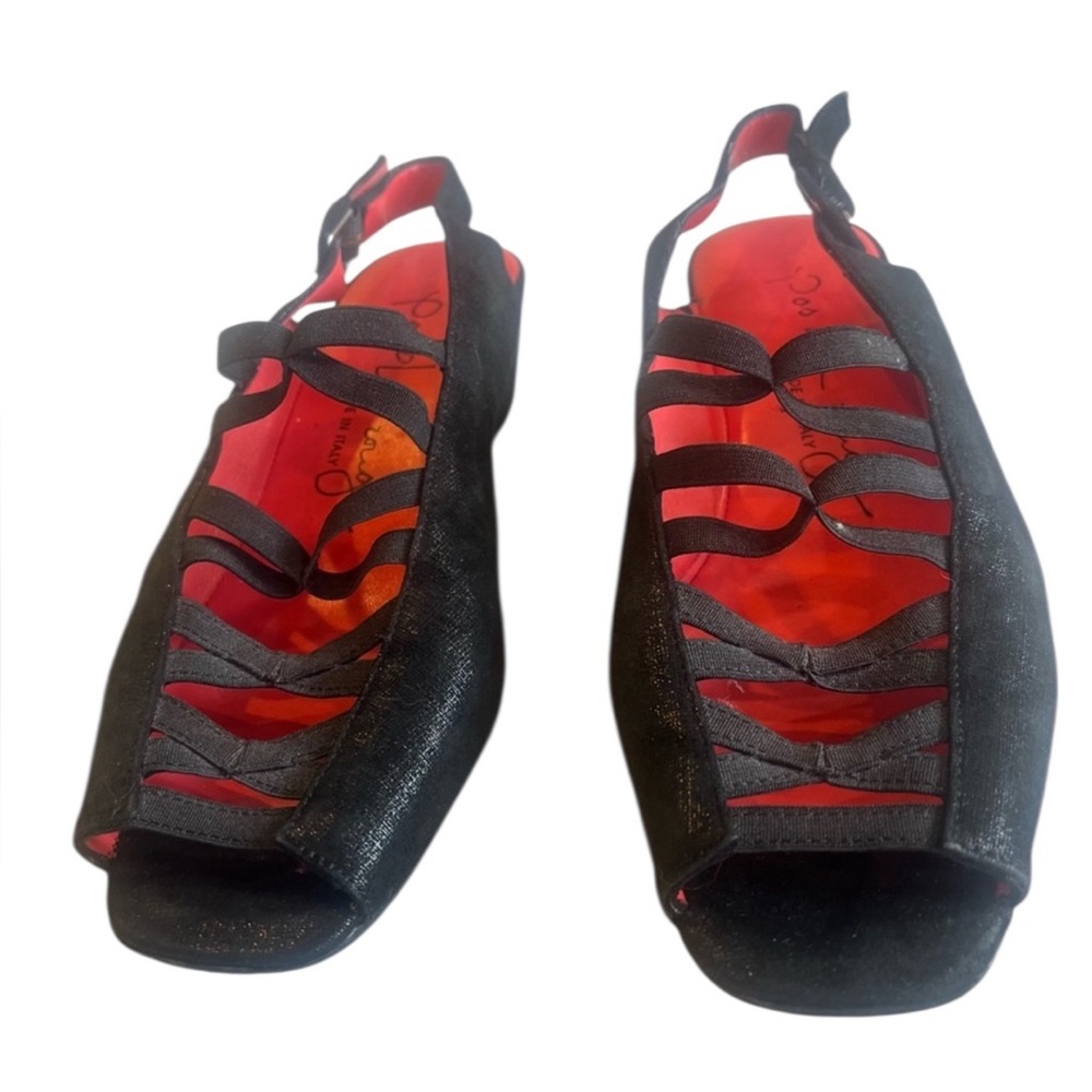 🖤 Italian Pas de Rouge Black Sparkle Wedge Sandals‎ – Size 41 (US 9.5–10)